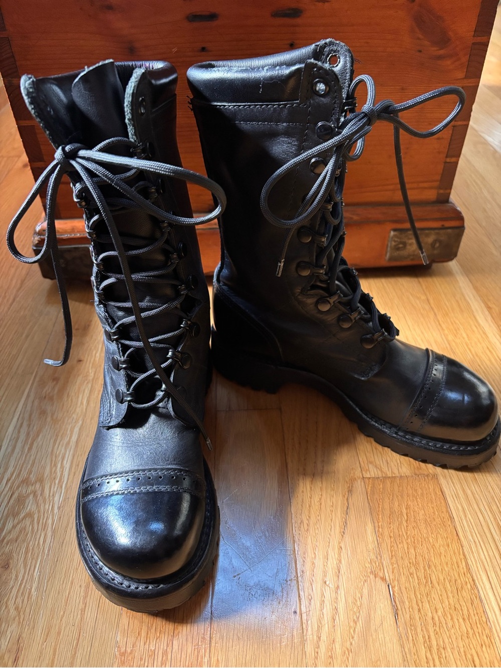 Corcoran Men's Black Leather Lace-Up Combat Boots